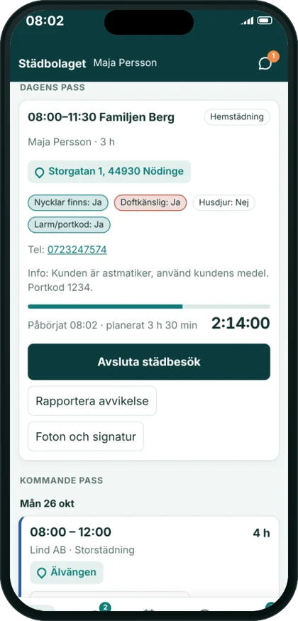 Påbörjat pass med tid som räknas